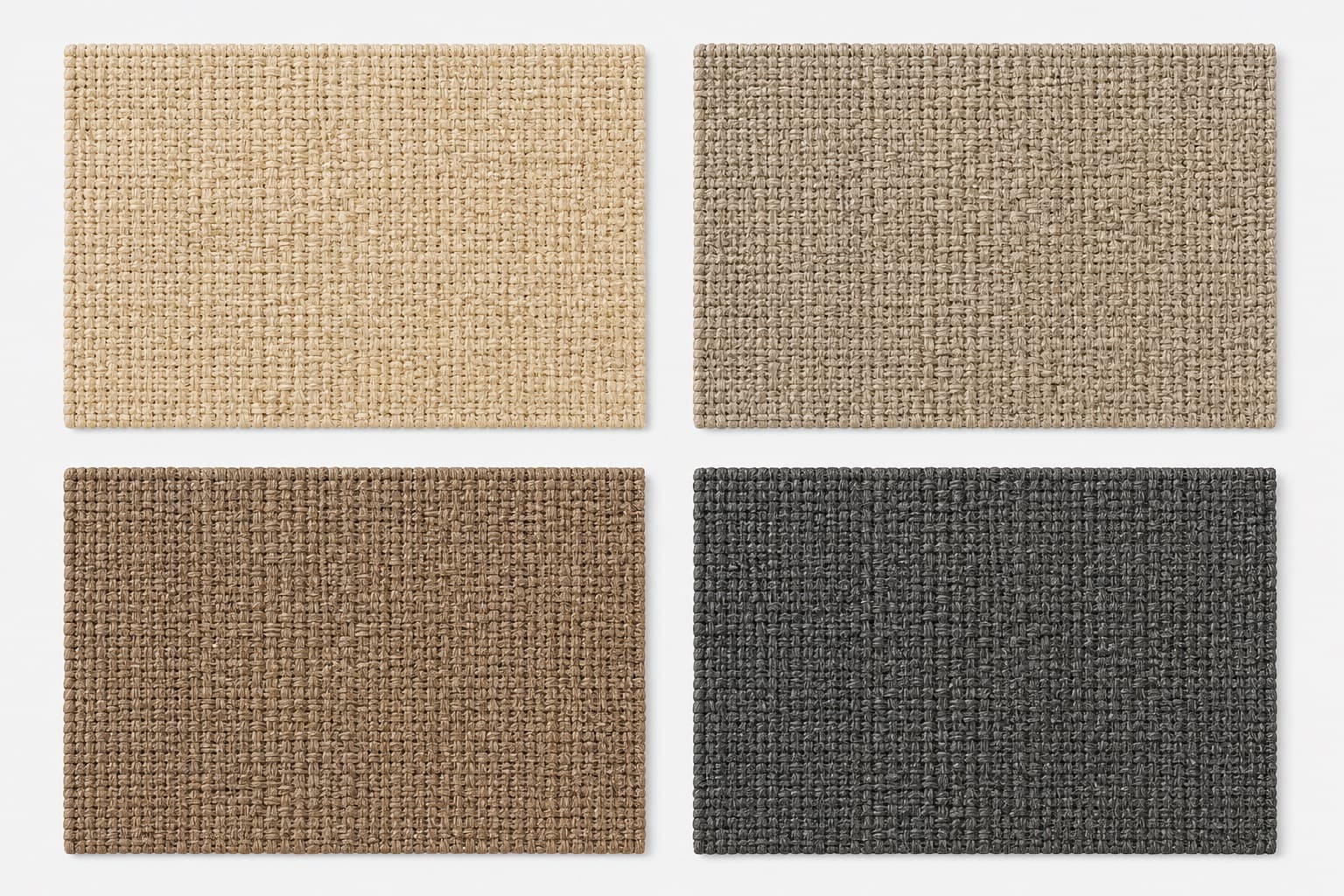 Natural sisal carpet shown in four neutral colorways
