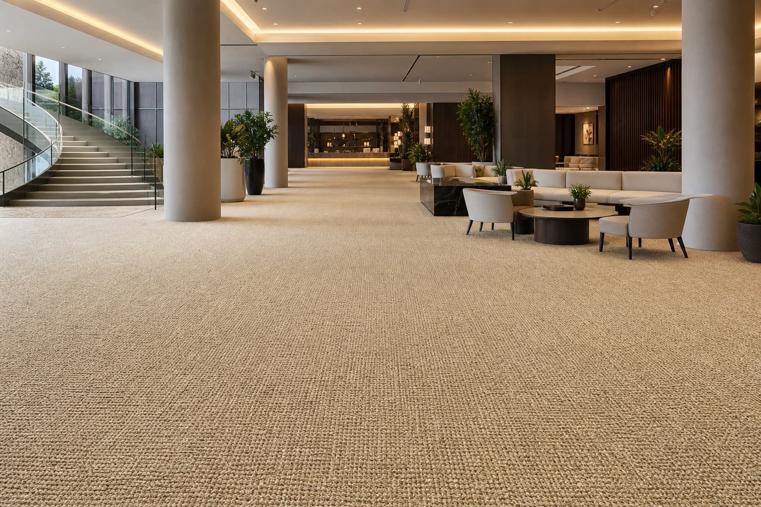 Natural sisal broadloom in a hotel lobby and exhibition public area