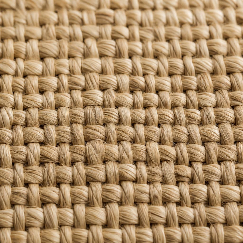 Macro close-up of woven natural sisal linen-weave fiber texture