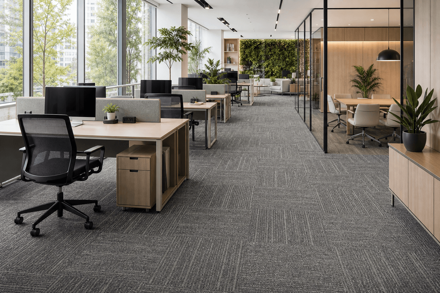 Modern office with modular carpet tiles