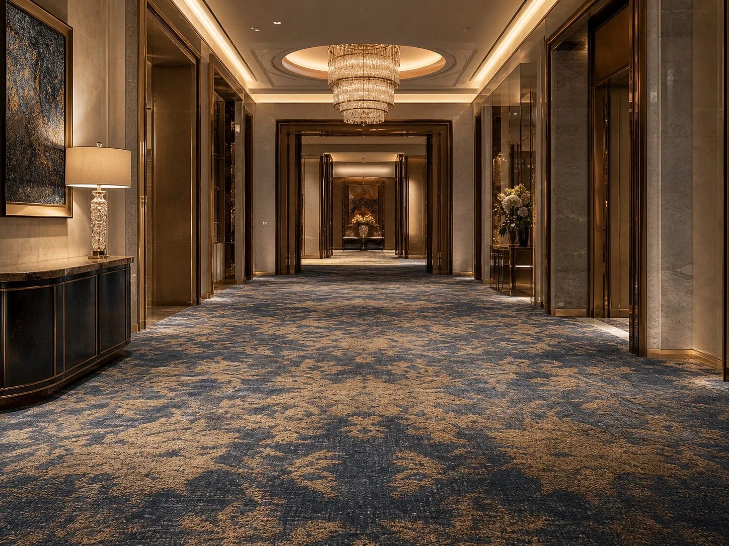 Axminster 80/20 wool blend wall-to-wall broadloom hotel carpet for luxury hospitality projects