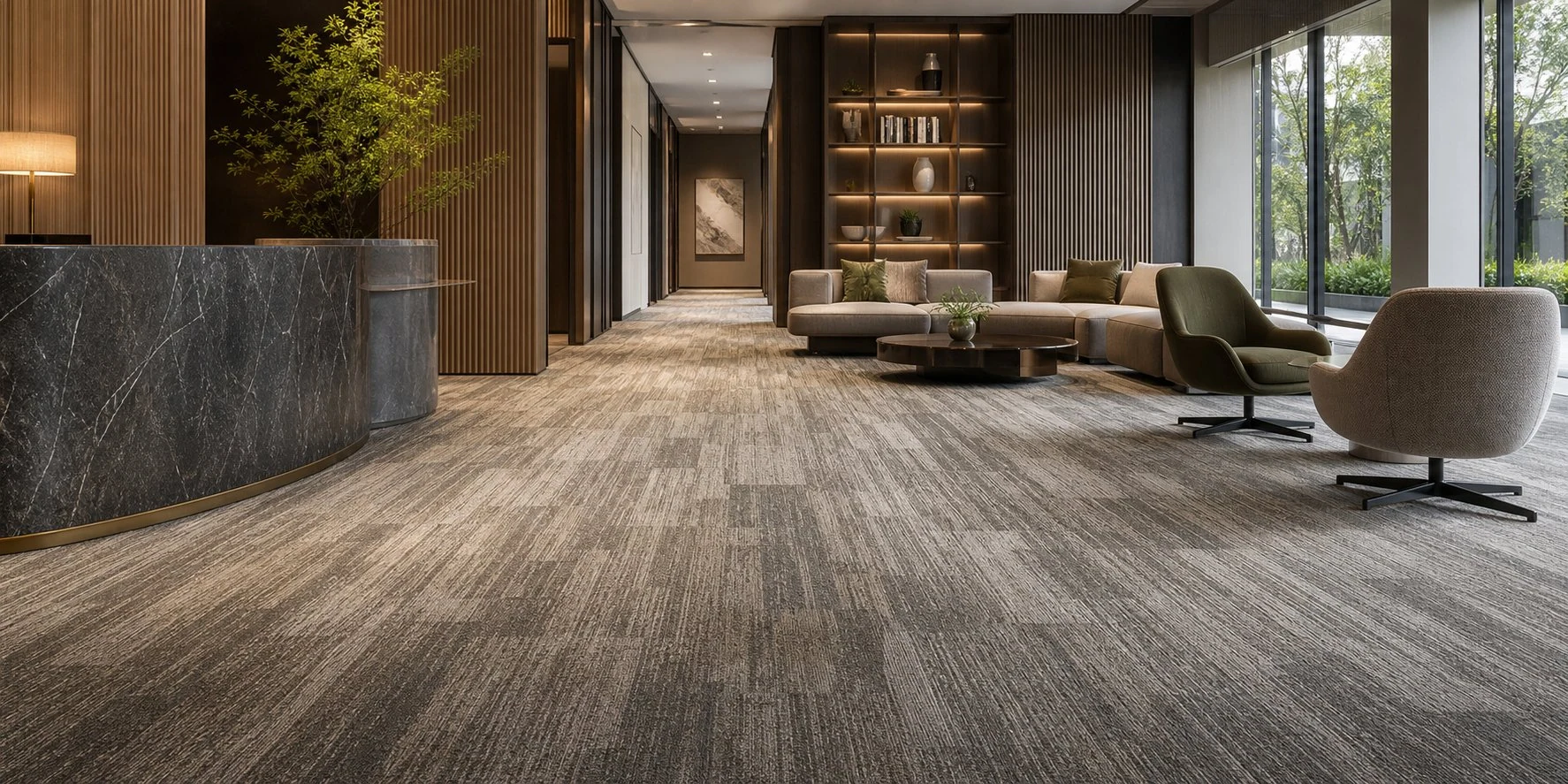 Commercial carpet tiles installed in a premium international project