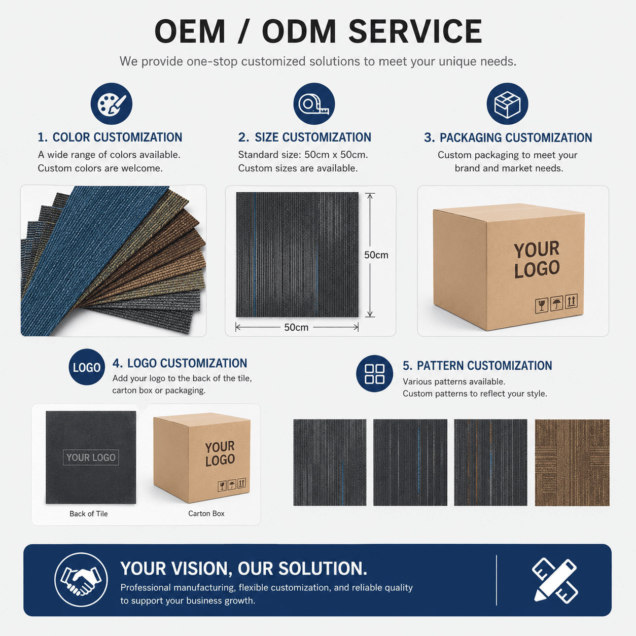 OEM ODM custom tile carpet options for office carpet and hotel carpet floor projects