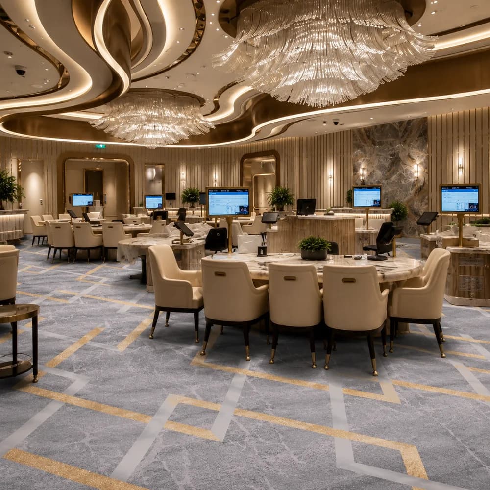 Custom printed commercial carpet for a premium reception space