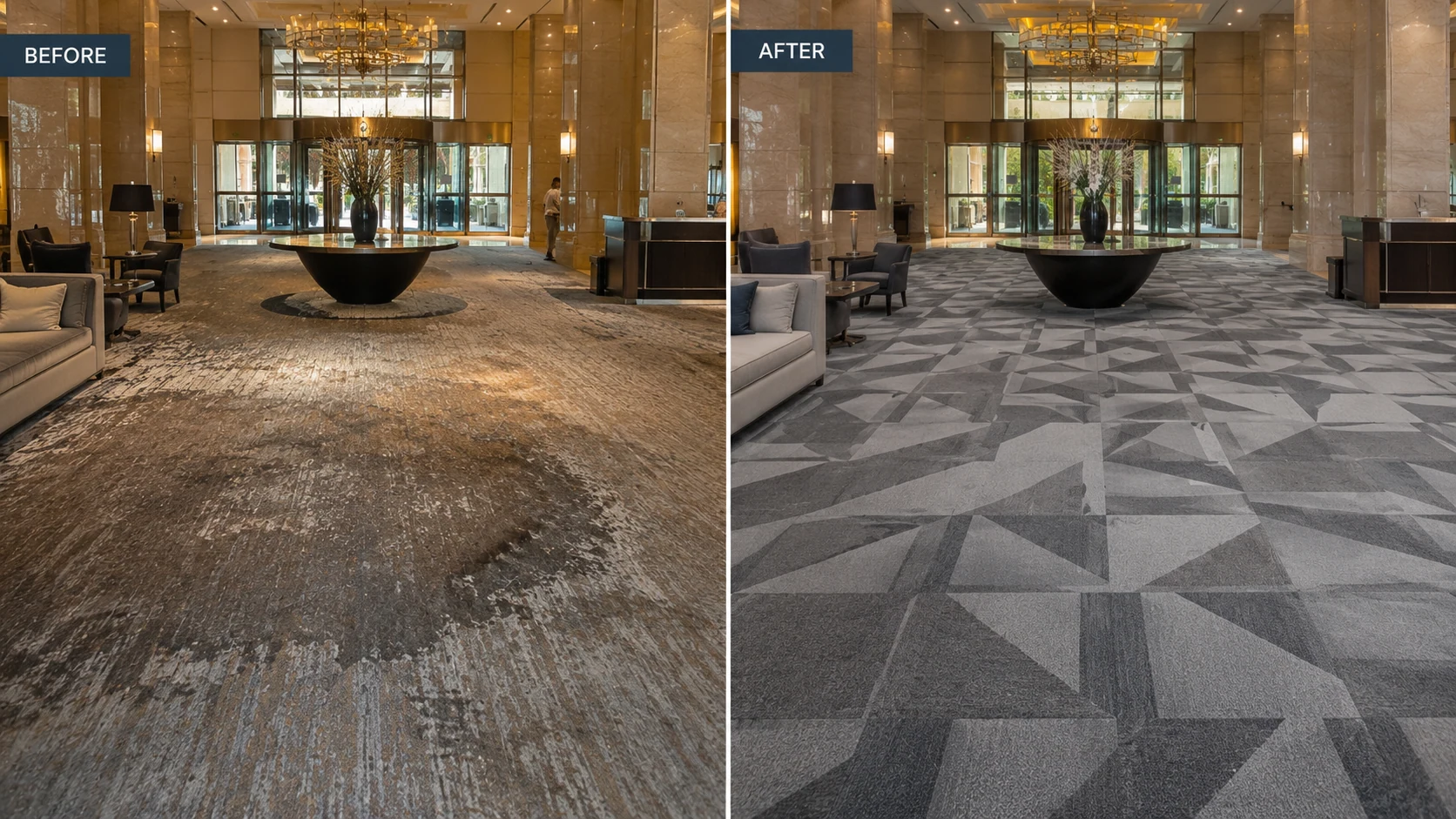 Blog 1 hotel lobby before and after comparison