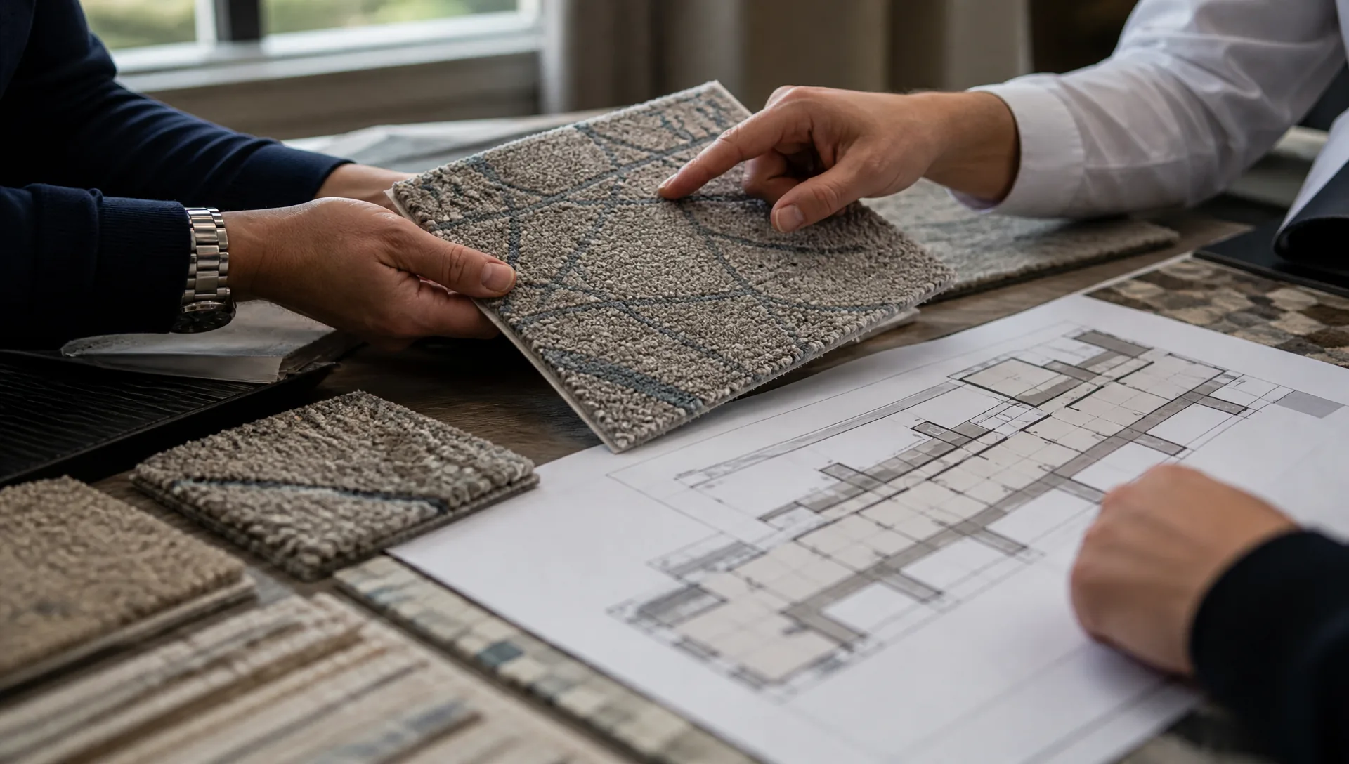 Illustrative hotel carpet pattern and sample approval review for a UAE hospitality project