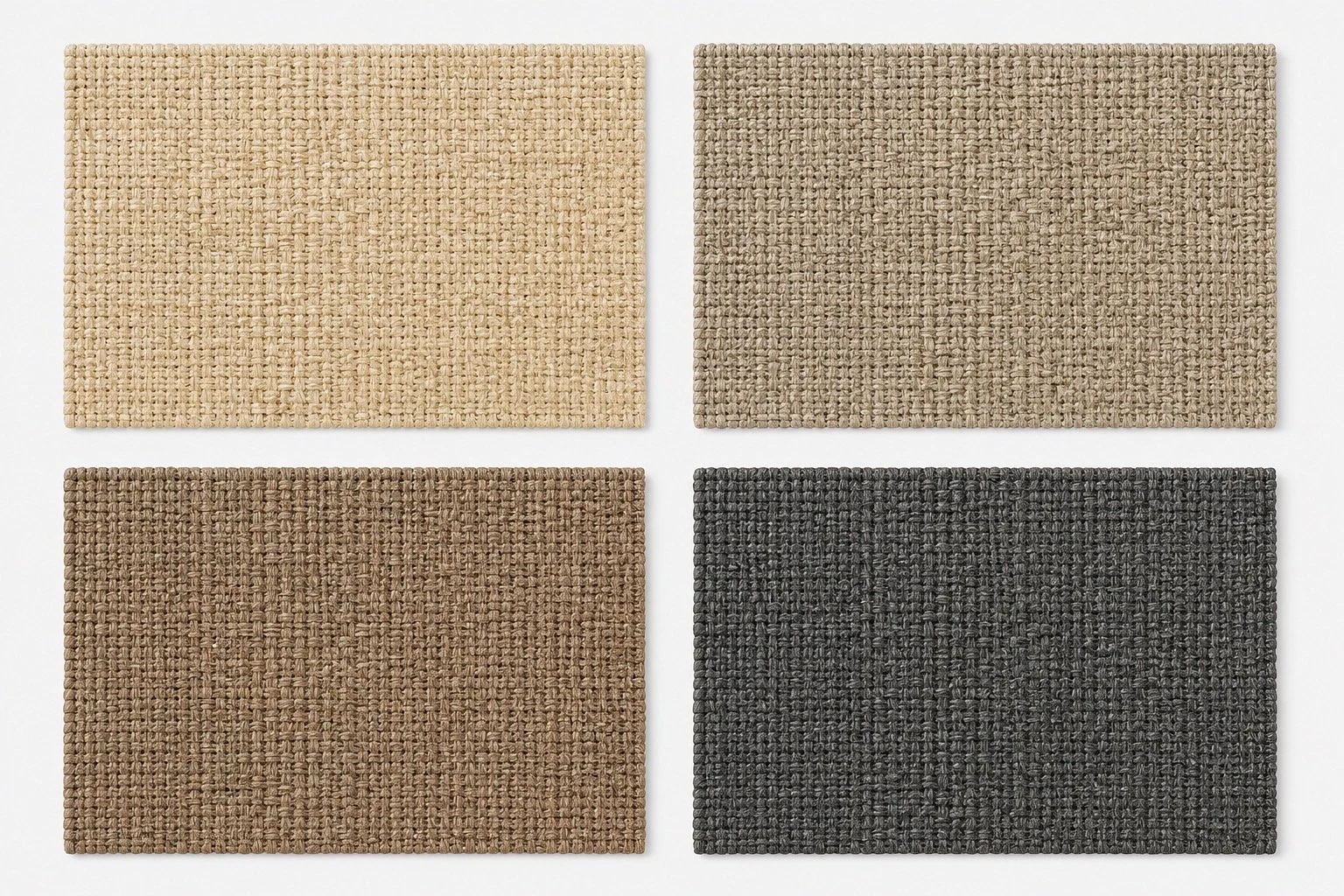 Natural sisal carpet shown in four neutral colorways