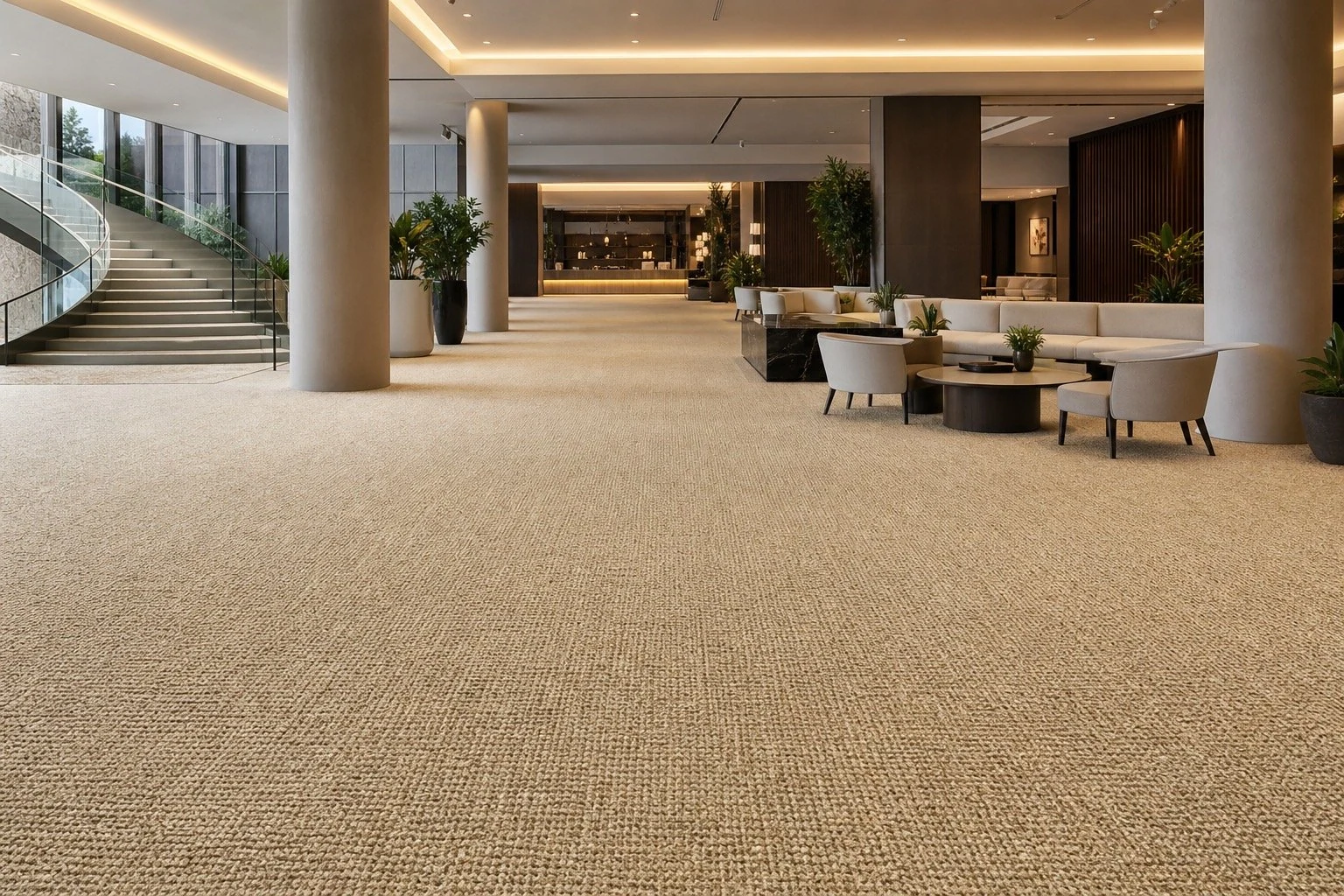 Natural sisal broadloom in a hotel lobby and exhibition public area