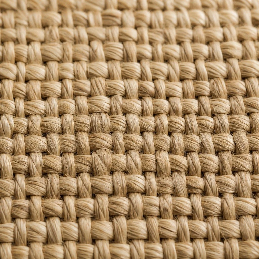 Macro close-up of woven natural sisal linen-weave fiber texture