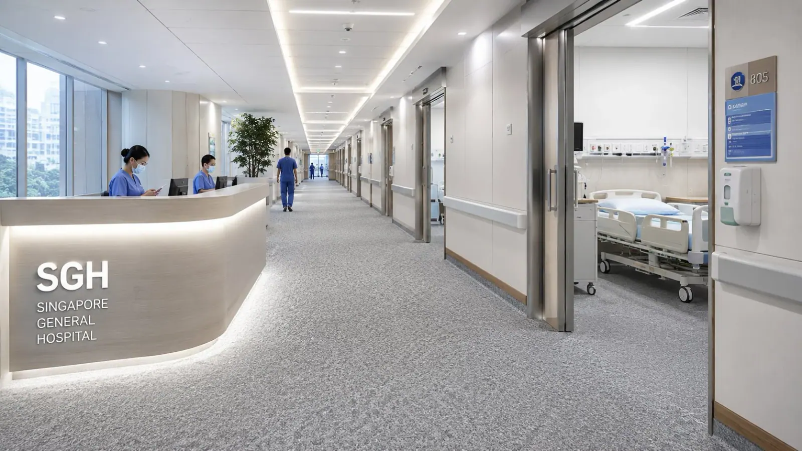Healthcare carpet tiles in a hospital waiting and circulation area