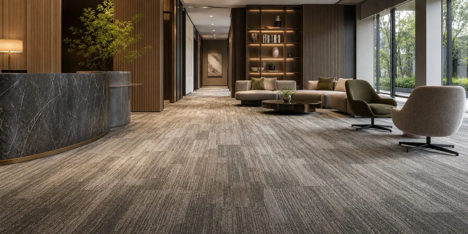 Commercial carpet tiles installed in a premium international project