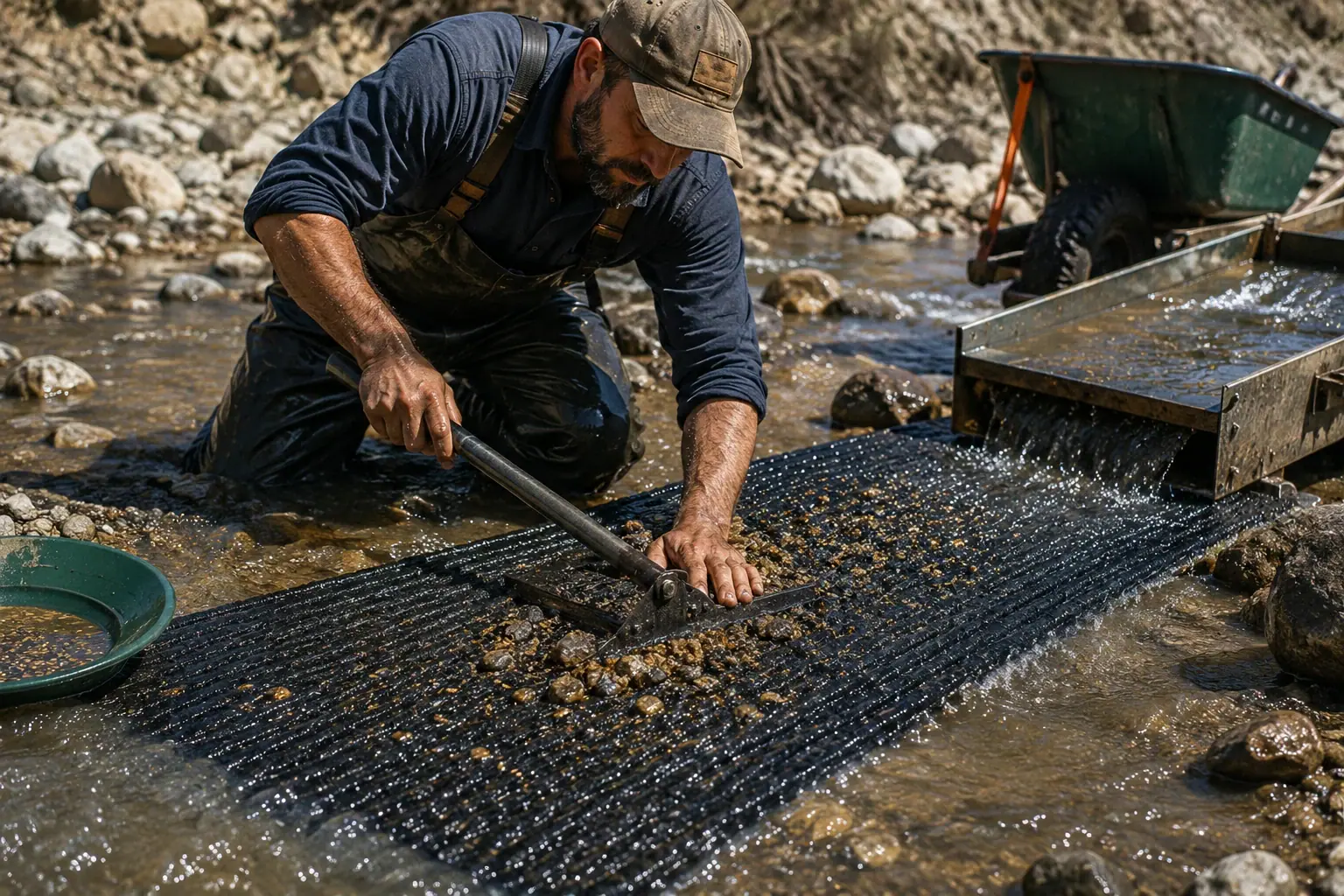 Gold mining carpet mat used in an alluvial recovery washing setup for Colombia distributor planning