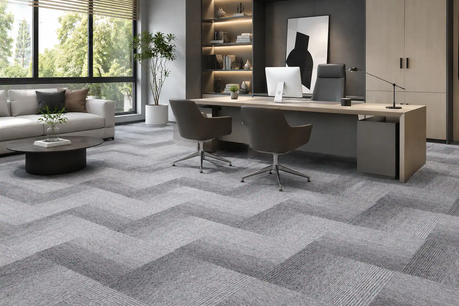 Gray 50x50cm polypropylene carpet tiles for executive office flooring
