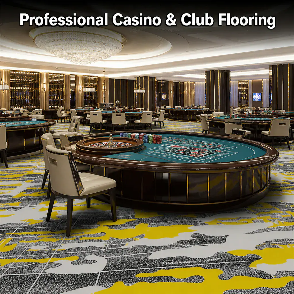Professional casino and club flooring scene with patterned carpet for Singapore gaming floors