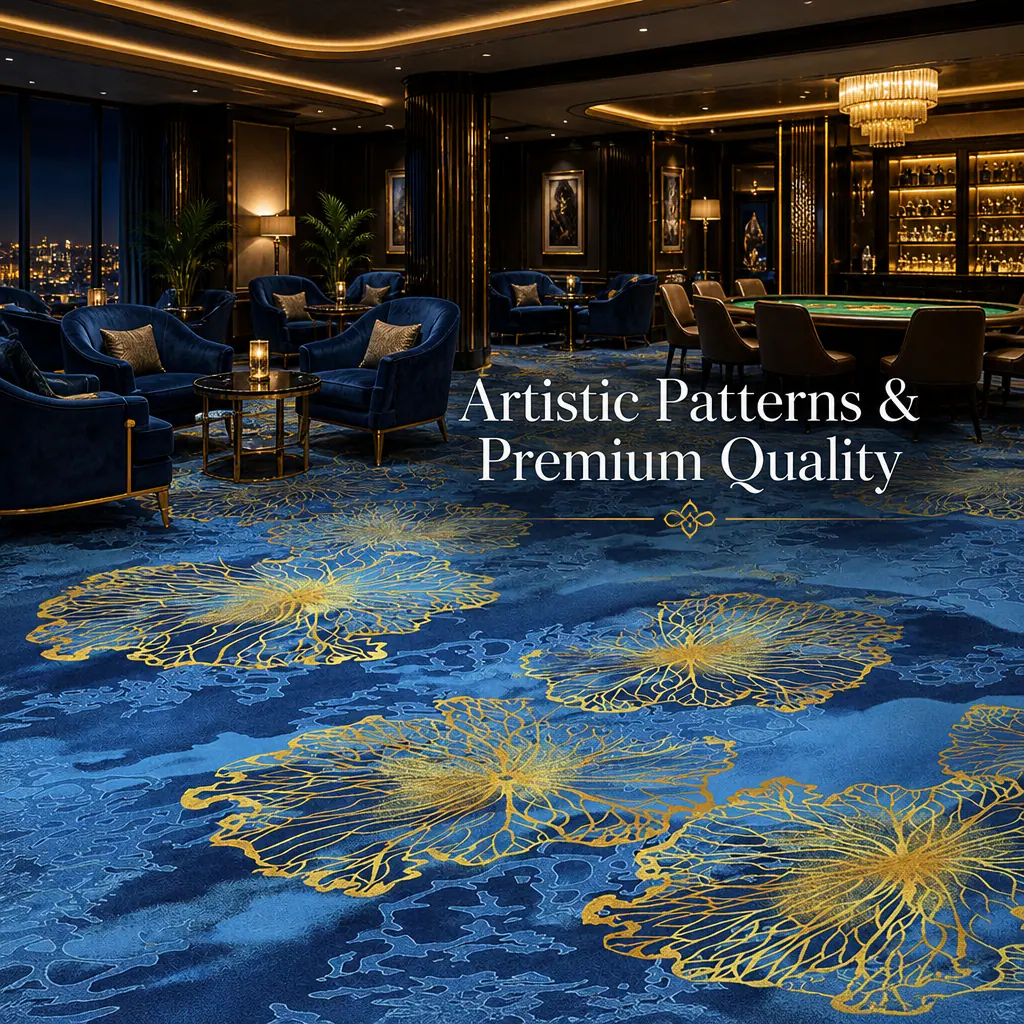 Artistic patterned commercial carpet for casino lounge and premium hospitality flooring