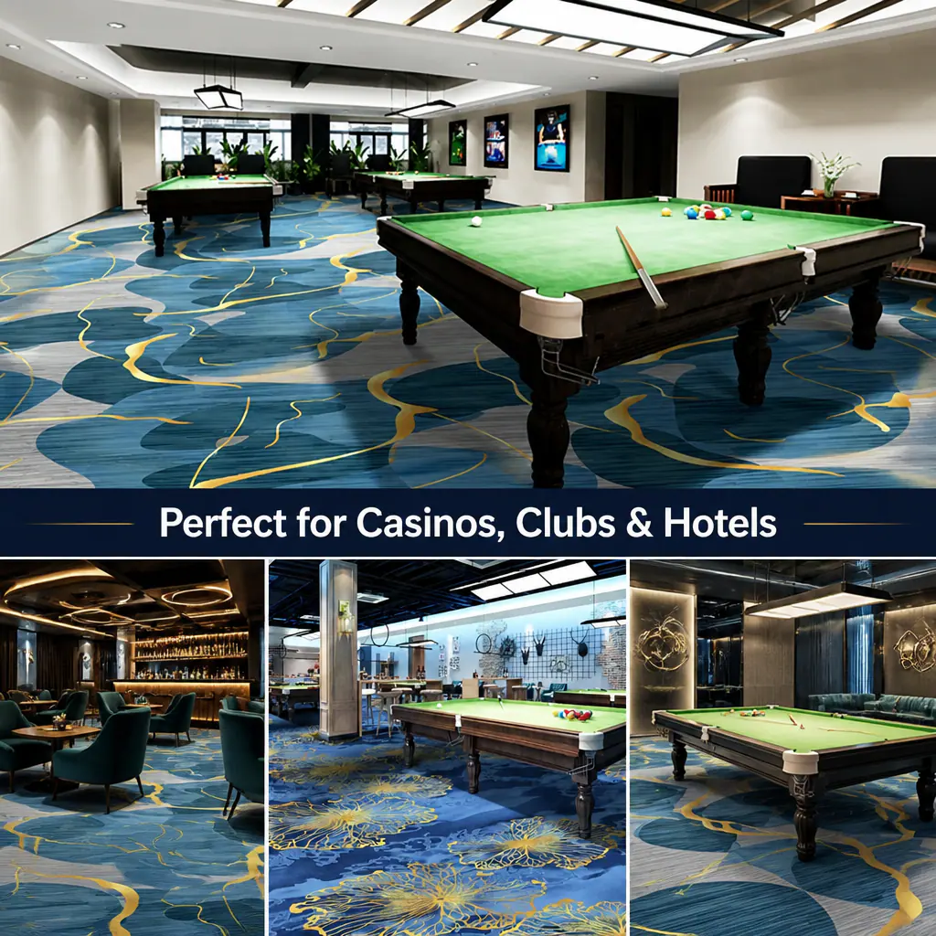 Casino club and hotel carpet application collage for entertainment venues