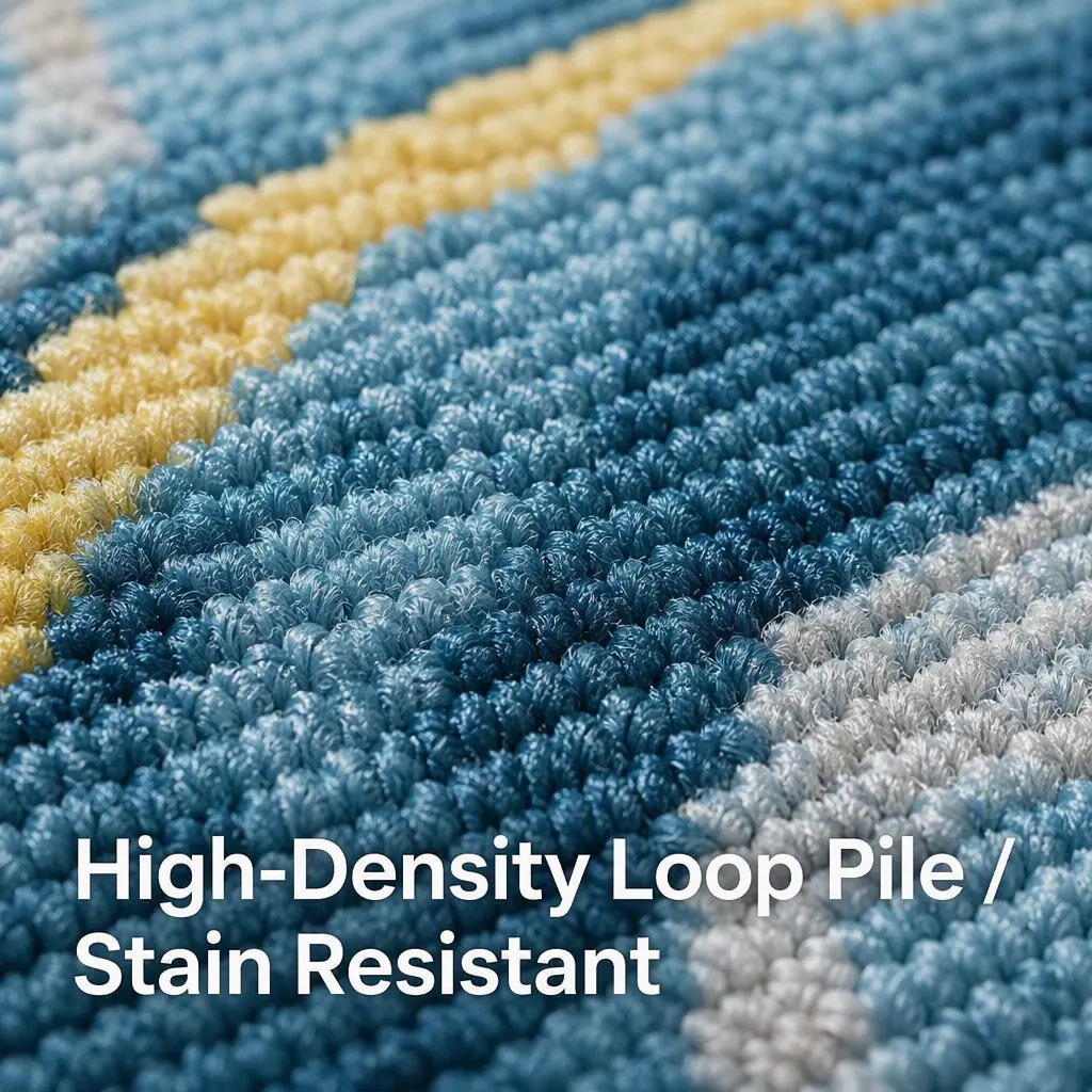 High density loop pile close up for stain resistant commercial casino carpet