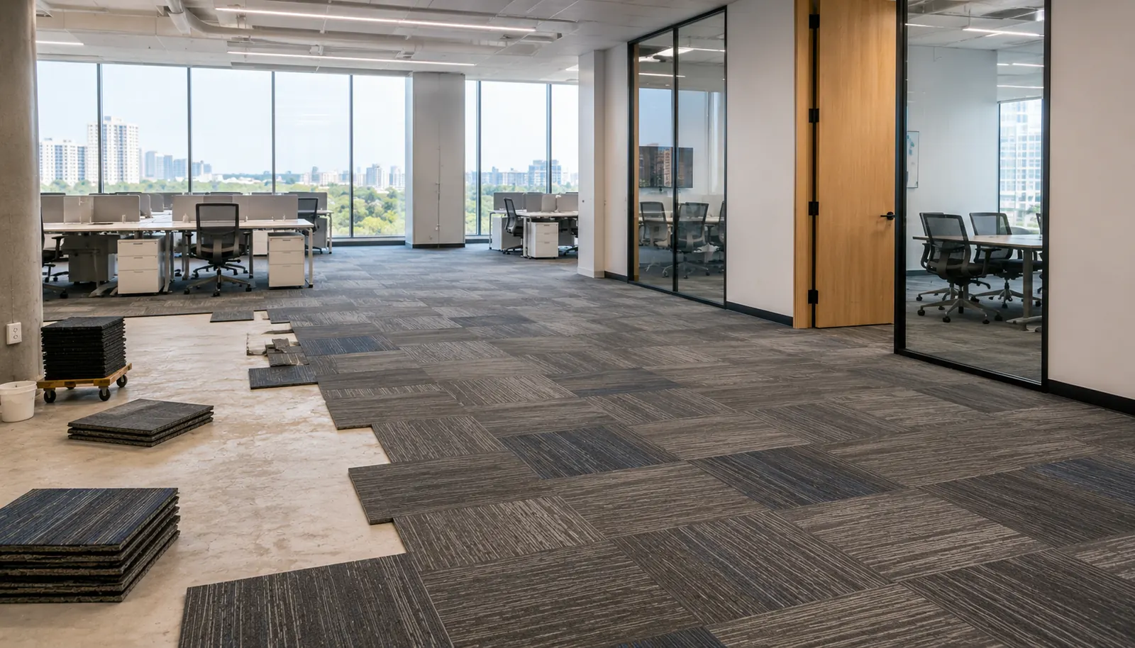 Commercial office carpet tiles used for a Canada phased renovation planning guide