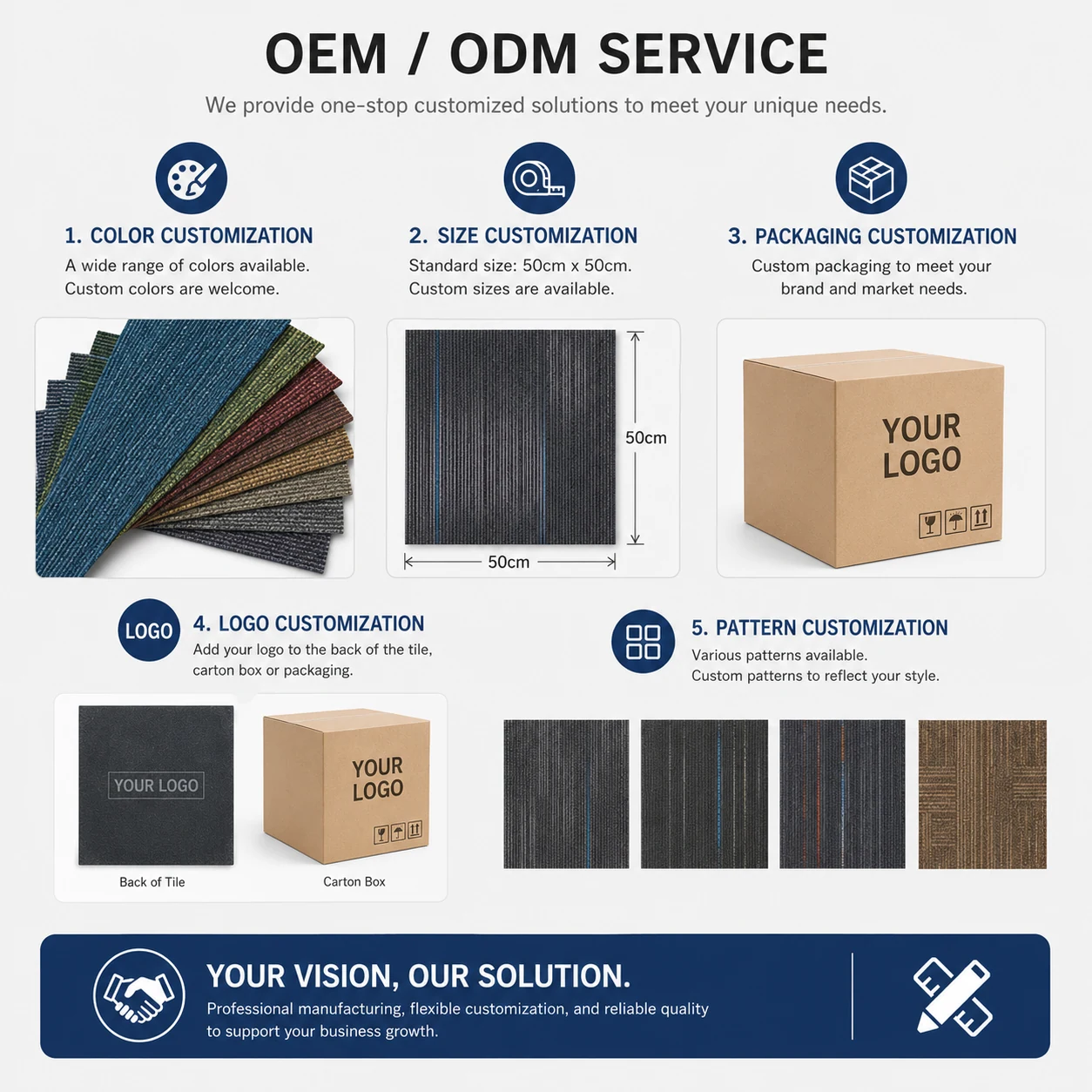 OEM ODM custom tile carpet options for office carpet and hotel carpet floor projects