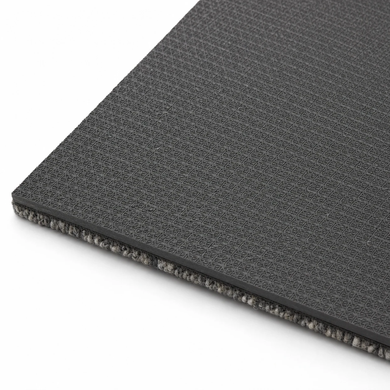 Close-up of PVC-free PE backing on Vishomecarpet modular carpet tile