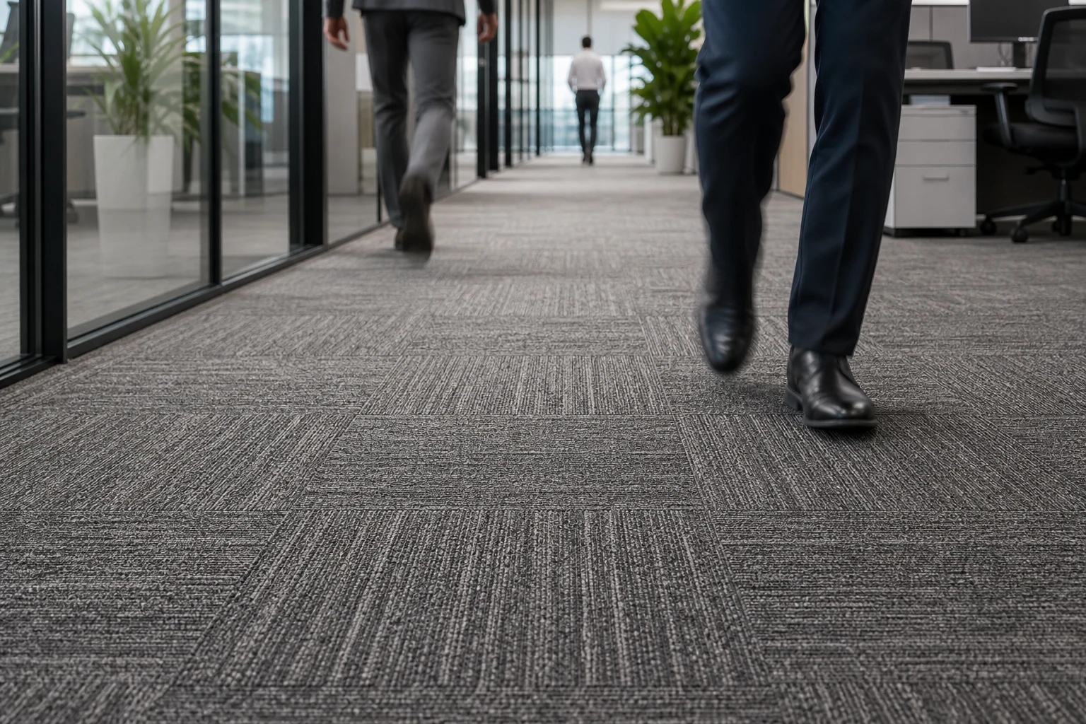 Heavy-traffic office application for EcoCore commercial modular carpet tiles