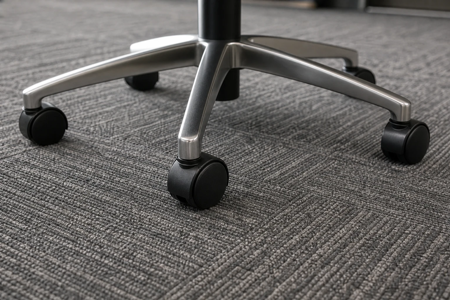 Rolling chair resistance detail for EcoCore office carpet tiles