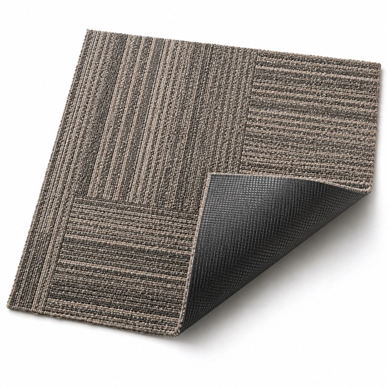 Backing underside detail of 50x50cm commercial carpet tile for modular flooring projects