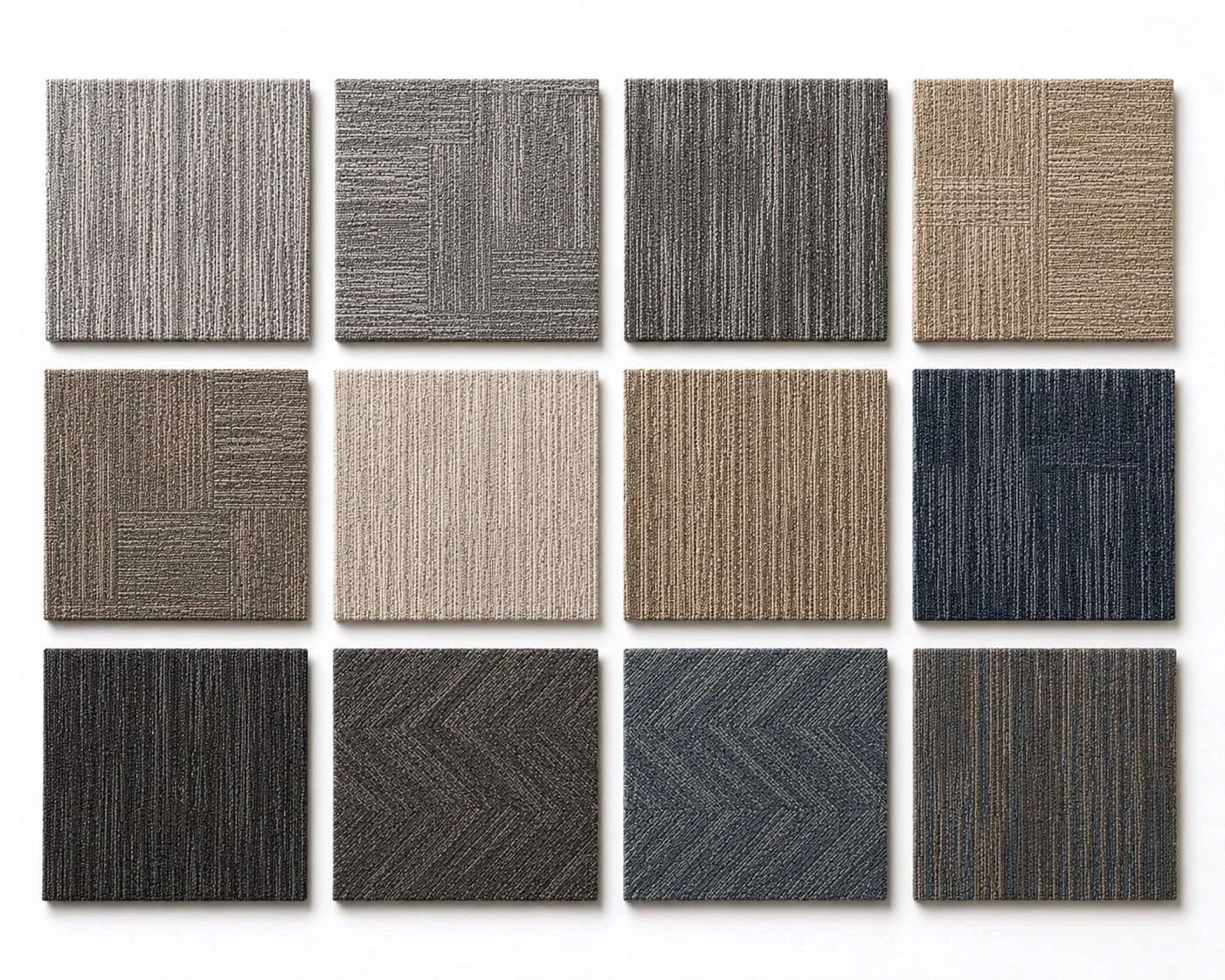 Color range swatches for tile decor carpet and commercial carpet tile projects