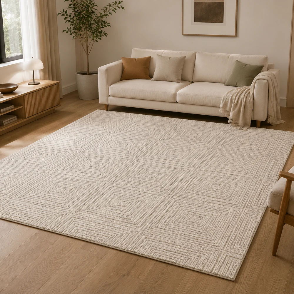 Geometric wool rug for a luxury commercial reception area
