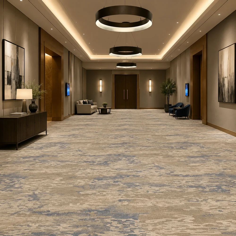 Custom wall-to-wall carpet for a luxury hotel suite and lounge area